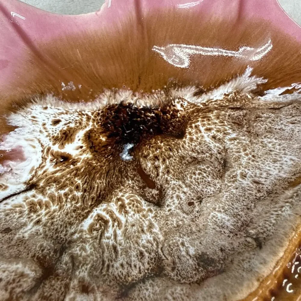 Studio Pottery Sea Shell Candy Trinket Dish Brown & Pink Glazed Benefits Charity